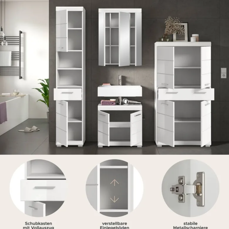 Badezimmer-Set Scout weiß weiß Hochglanz B/H/T: ca. 186x191x34 cm