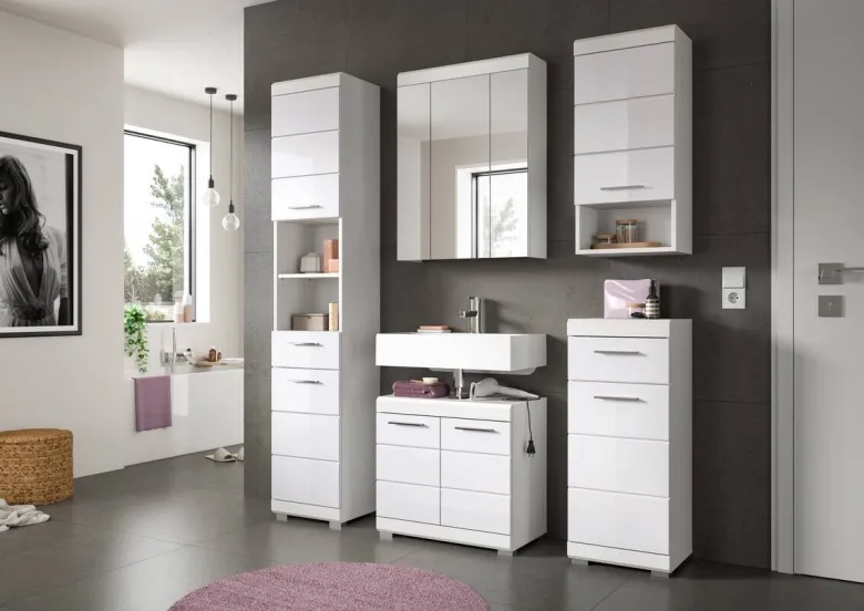 Badezimmer-Set Scout weiß weiß Hochglanz B/H/T: ca. 164x191x34 cm