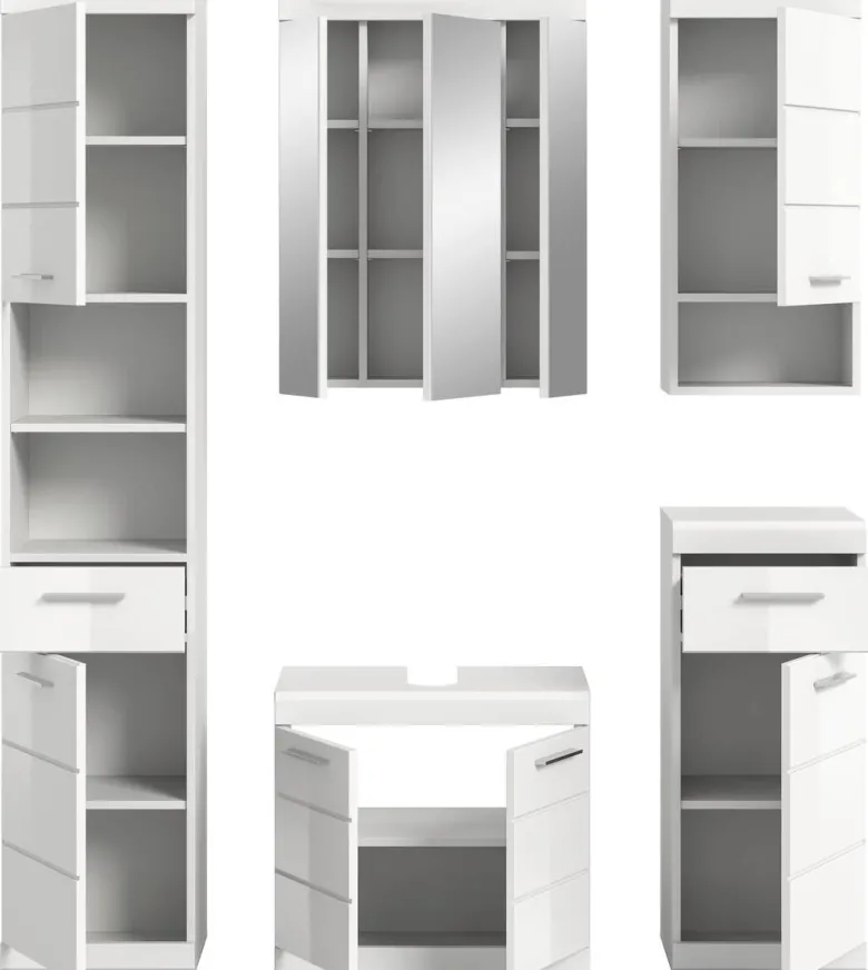 Badezimmer-Set Scout weiß weiß Hochglanz B/H/T: ca. 164x191x34 cm