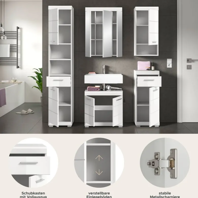Badezimmer-Set Scout weiß weiß Hochglanz B/H/T: ca. 164x191x34 cm