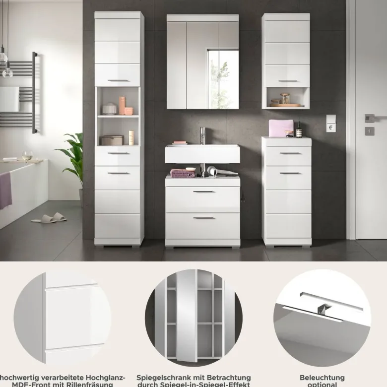 Badezimmer-Set Scout weiß weiß Hochglanz B/H/T: ca. 164x191x34 cm