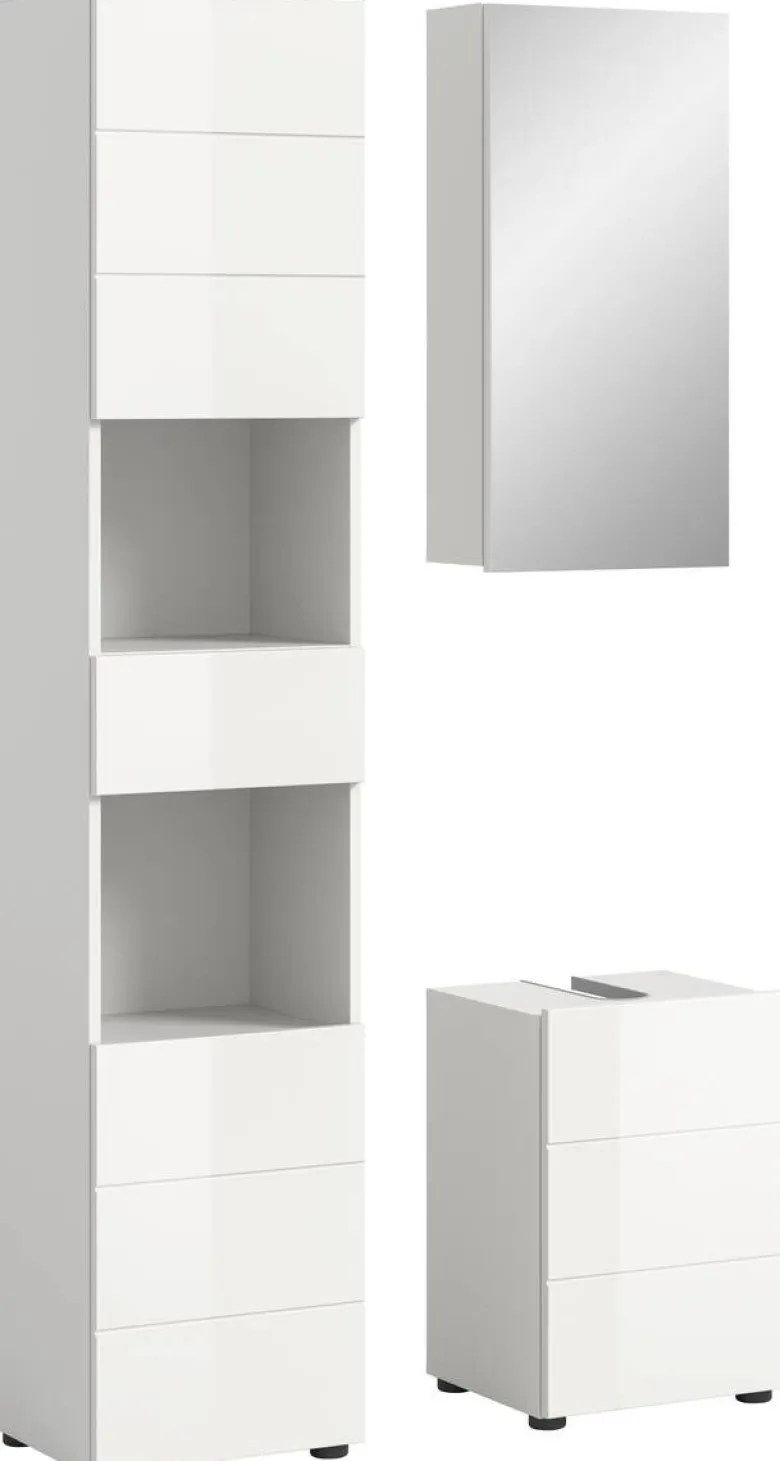 Badezimmer-Set VIRA weiß weiß Hochglanz B/H/T: ca. 91x190x34 cm