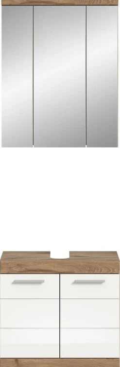 Badezimmer-Set Wave weiß Hochglanz Nox Oak Nachbildung B/H/T: ca. 60x191x34 cm