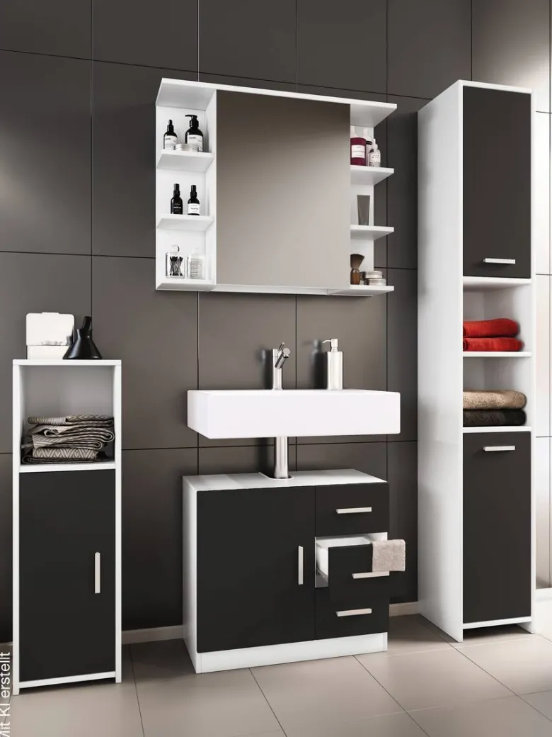 Badezimmer-Set Zalo schwarz B/H/T: ca. 63x56x30 cm