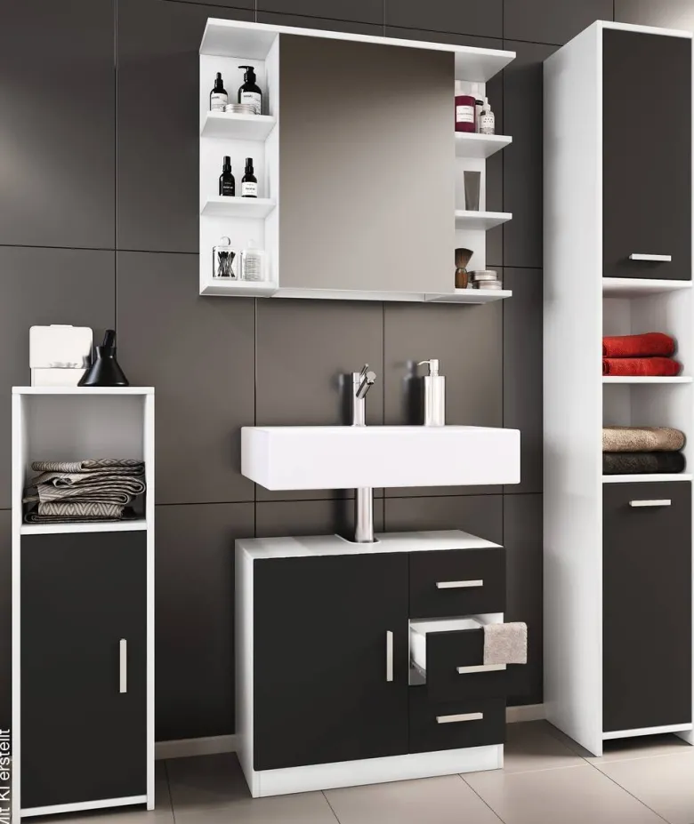 Badezimmer-Set Zalo schwarz B/H/T: ca. 63x56x30 cm