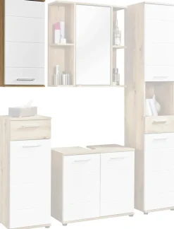 Badhängeschrank Bergen Eiche Artisan Nachbildung weiß Hochglanz B/H/T: ca. 35x74x23 cm