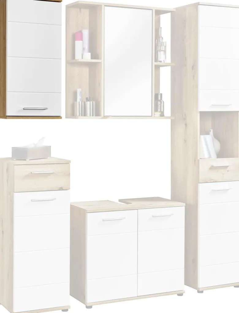 Badhängeschrank Bergen Eiche Artisan Nachbildung weiß Hochglanz B/H/T: ca. 35x74x23 cm