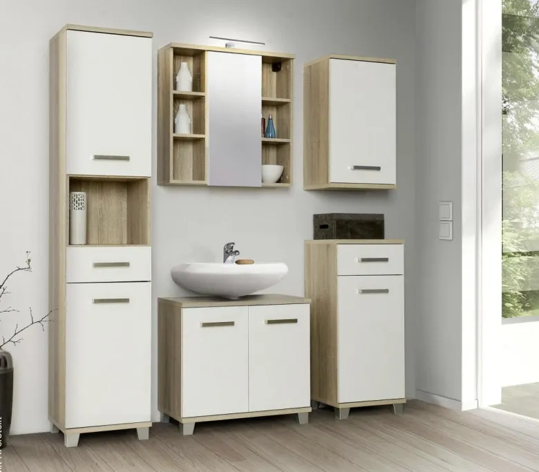 Badhängeschrank Eiche Sonoma Nachbildung weiß B/H/T: ca. 40,2x68,8x29 cm