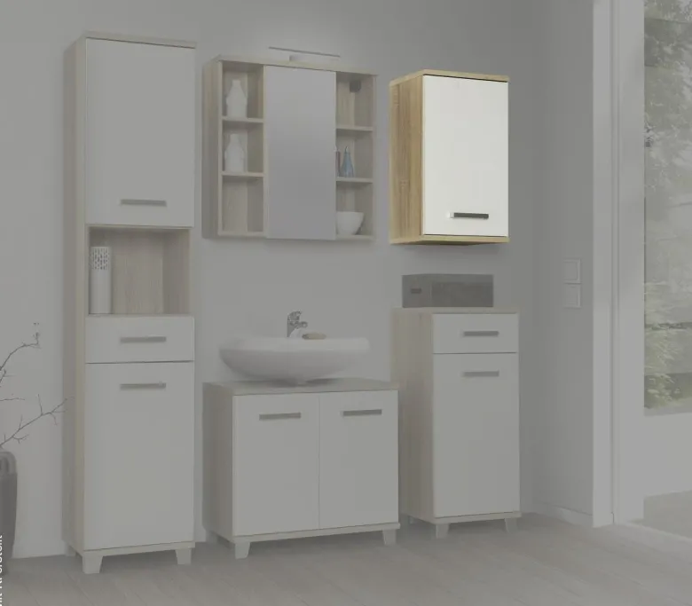 Badhängeschrank Eiche Sonoma Nachbildung weiß B/H/T: ca. 40,2x68,8x29 cm