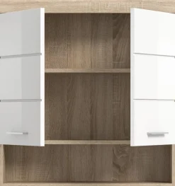 Badhängeschrank Lambada Eiche Sonoma Nachbildung weiß Hochglanz B/H/T: ca. 74x79x24 cm