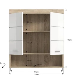 Badhängeschrank Lambada Eiche Sonoma Nachbildung weiß Hochglanz B/H/T: ca. 74x79x24 cm