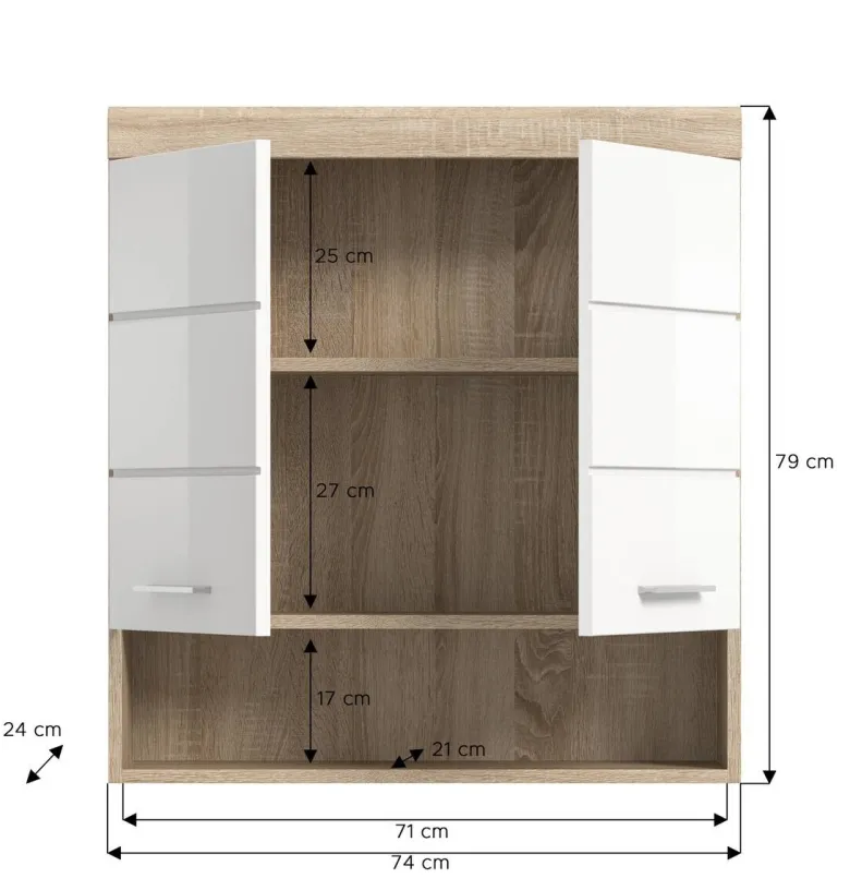 Badhängeschrank Lambada Eiche Sonoma Nachbildung weiß Hochglanz B/H/T: ca. 74x79x24 cm