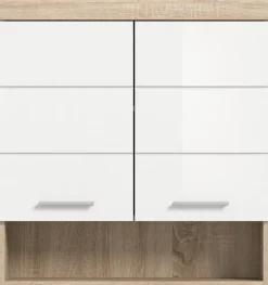 Badhängeschrank Lambada Eiche Sonoma Nachbildung weiß Hochglanz B/H/T: ca. 74x79x24 cm