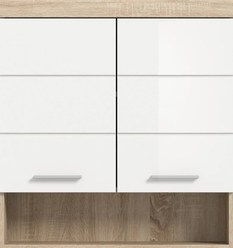 Badhängeschrank Lambada Eiche Sonoma Nachbildung weiß Hochglanz B/H/T: ca. 74x79x24 cm