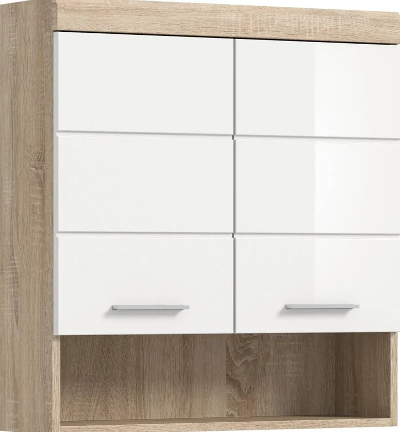 Badhängeschrank Lambada Eiche Sonoma Nachbildung weiß Hochglanz B/H/T: ca. 74x79x24 cm