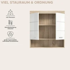 Badhängeschrank Lambada Eiche Sonoma Nachbildung weiß Hochglanz B/H/T: ca. 74x79x24 cm