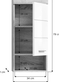 Badhängeschrank LAMBADA Eiche Sonoma hell Nachbildung weiß Hochglanz B/H/T: ca. 37x79x24 cm
