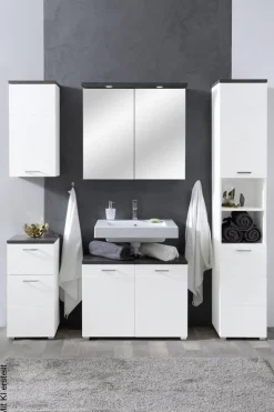 Badhängeschrank Praya Dark Concret weiß Hochglanz B/H/T: ca. 36x71x22 cm