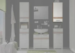 Badhängeschrank Set One Eiche San-Remo Nachbildung weiß Hochglanz B/H/T: ca. 37x77x24 cm