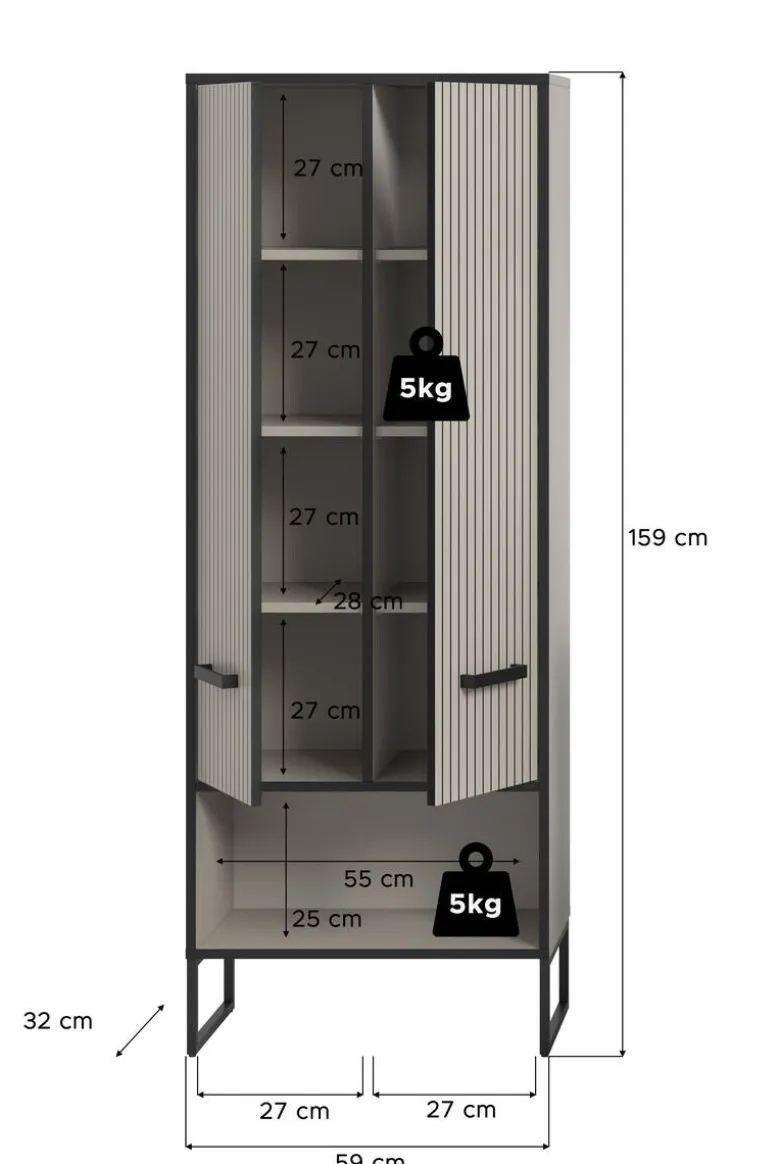 Badhochschrank BAGNO schwarz Kaschmirgrau Nachbildung B/H/T: ca. 59x159x32 cm