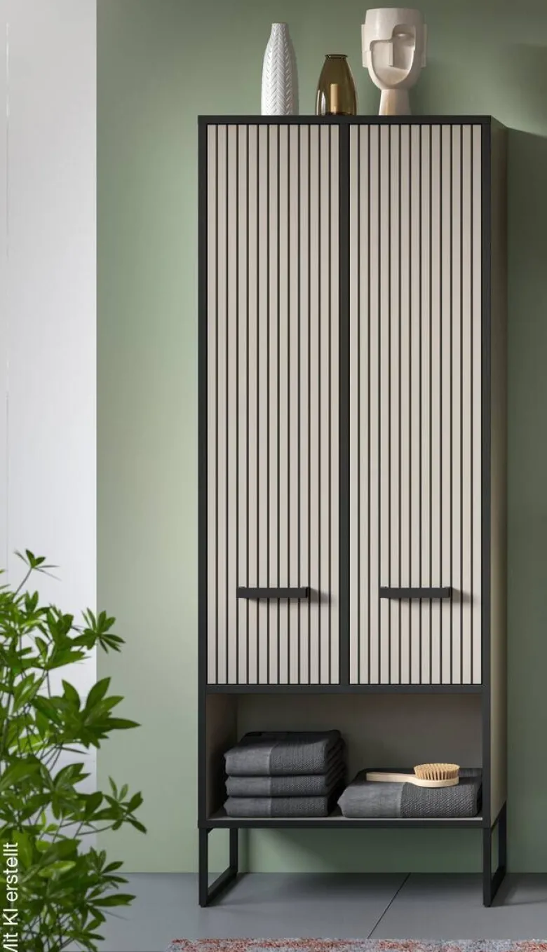 Badhochschrank BAGNO schwarz Kaschmirgrau Nachbildung B/H/T: ca. 59x159x32 cm