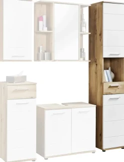 Badhochschrank Bergen Eiche Artisan Nachbildung weiß Hochglanz B/H/T: ca. 35x195x35 cm