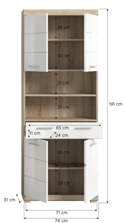 Badhochschrank Lambada Eiche Sonoma Nachbildung weiß Hochglanz B/H/T: ca. 74x191x31 cm
