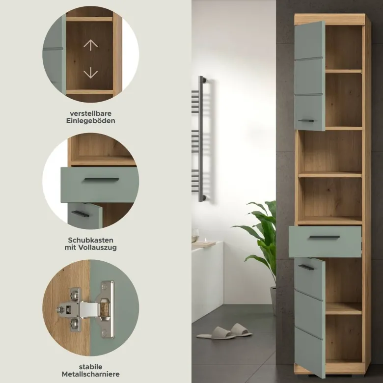 Badhochschrank Scout Eiche Artisan Nachbildung salbei Nachbildung B/H/T: ca. 37x191x31 cm