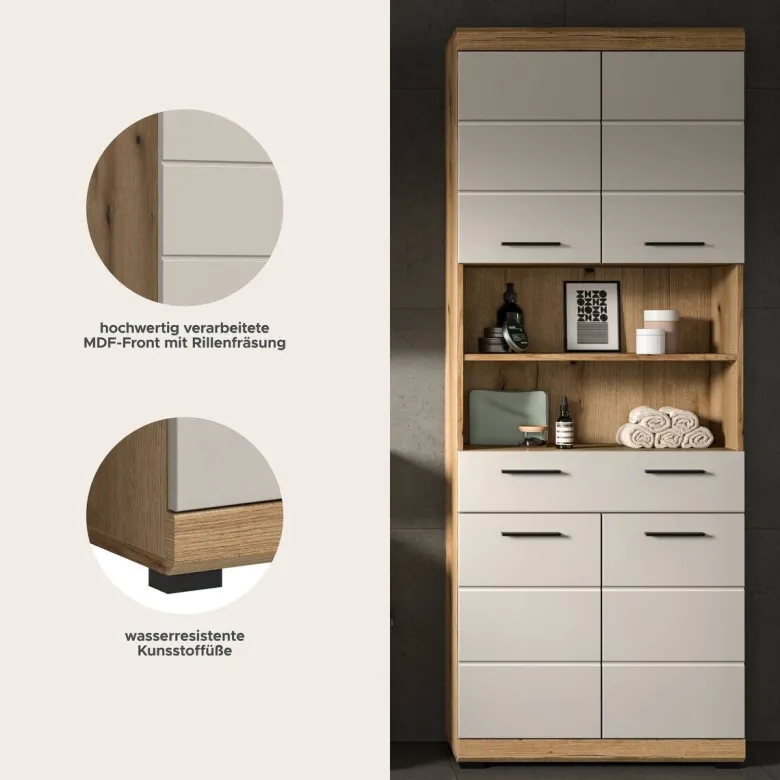 Badhochschrank Scout Evoke Oak Nachbildung Kaschmirgrau Nachbildung B/H/T: ca. 74x191x31 cm