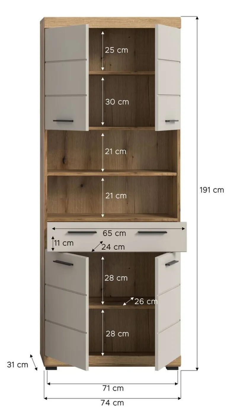 Badhochschrank Scout Evoke Oak Nachbildung Kaschmirgrau Nachbildung B/H/T: ca. 74x191x31 cm
