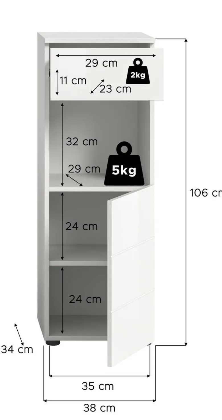 Badhochschrank VIRA weiß weiß Hochglanz B/H/T: ca. 38x106x34 cm