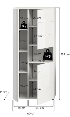 Badhochschrank VIRA weiß weiß Hochglanz B/H/T: ca. 60x133x34 cm