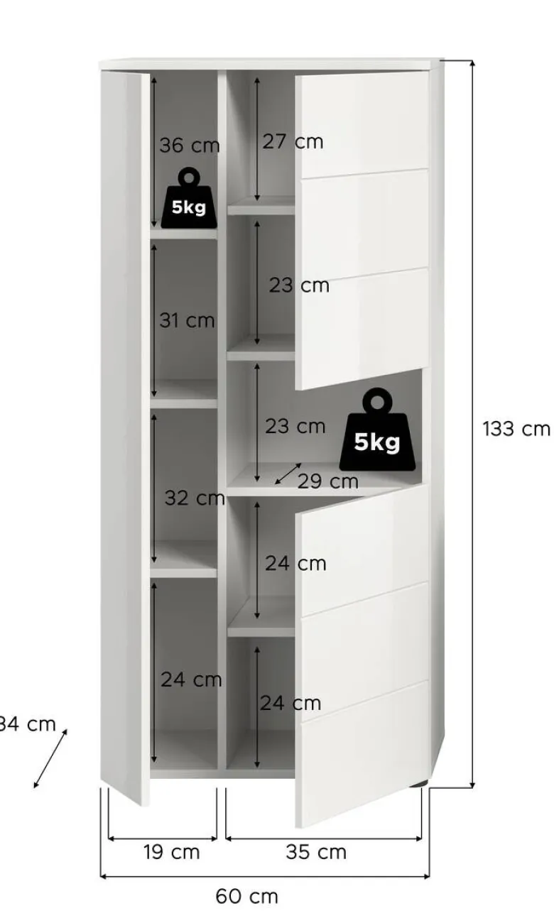Badhochschrank VIRA weiß weiß Hochglanz B/H/T: ca. 60x133x34 cm