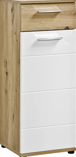 Badkommode Bergen Eiche Artisan Nachbildung weiß Hochglanz B/H/T: ca. 35x92x35 cm
