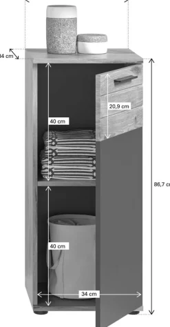 Badkommode Mason dunkelgrau Nox Oak Nachbildung B/H/T: ca. 37x87x34 cm