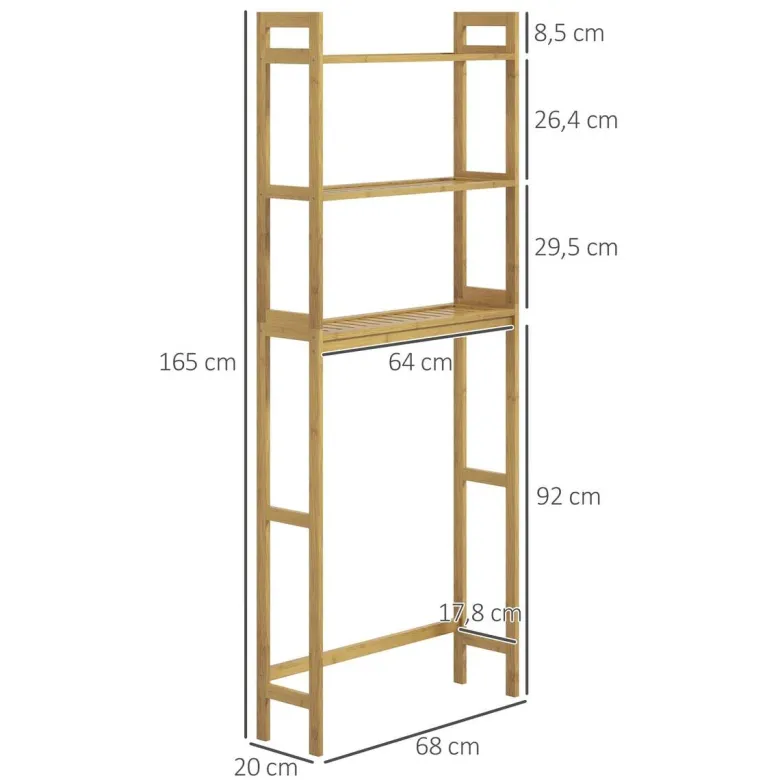 Badregal natur Bambus B/H/L: ca. 20x68x165 cm