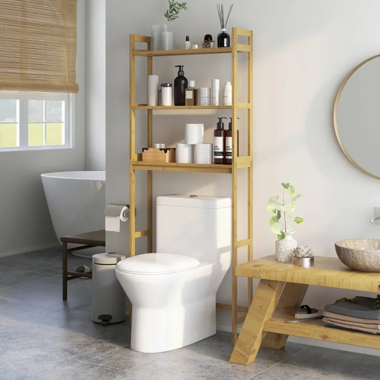 Badregal natur Bambus B/H/L: ca. 20x68x165 cm
