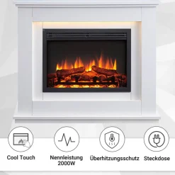 Balderia Elektrischer-Kamin Baldur EF61D-MT119A weiß MDF B/H/T: ca. 100x83x28 cm ca. 2000 W