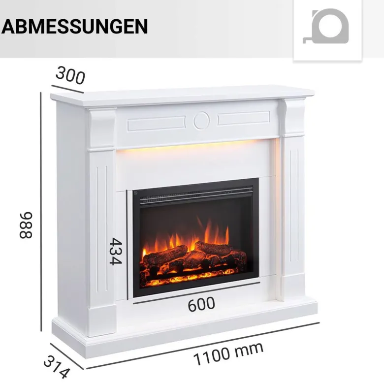 Balderia Elektrischer-Kamin Hikaru EF61D-MT119C weiß B/H/T: ca. 110x99x31 cm ca. 2000 W