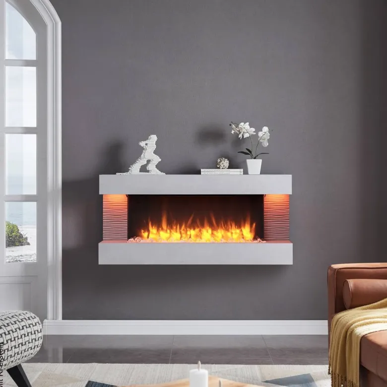 Balderia Wandkamin Helia grau MDF B/H/T: ca. 127x60x25 cm