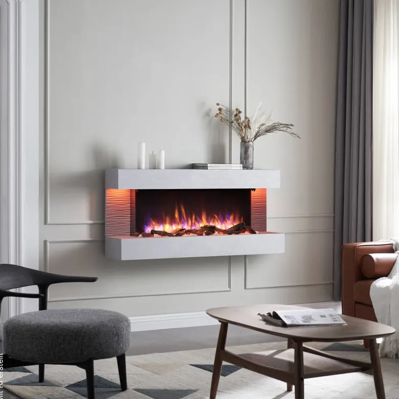 Balderia Wandkamin Helia grau MDF B/H/T: ca. 127x60x25 cm