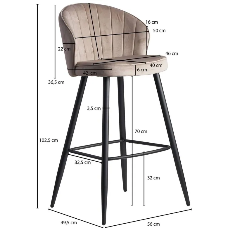 Barhocker beige Stoff B/H/T: ca. 56x102,5x52,5 cm