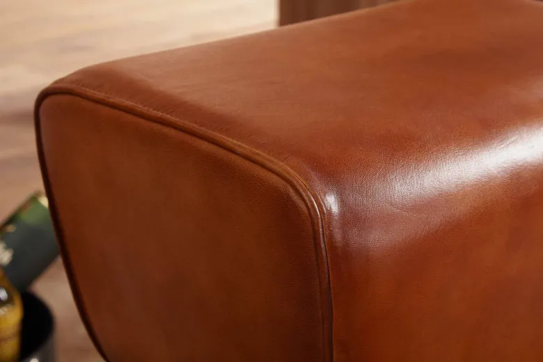 Barhocker braun natur Leder Echtholz B/H/T: ca. 43x75x43 cm