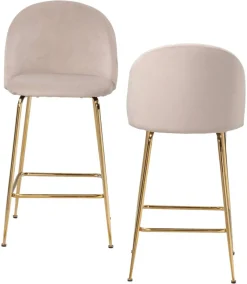 Barhocker 2er Set beige messing Samt Eisen