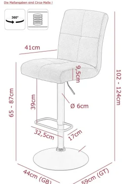 Barhocker Leni I, 2er-Set creme Microfaser B/H/T: ca. 44x124x57 cm