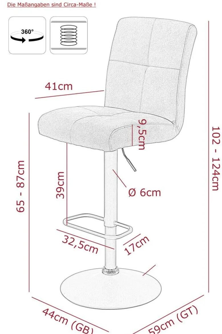 Barhocker Leni I, 2er-Set creme Microfaser B/H/T: ca. 44x124x57 cm