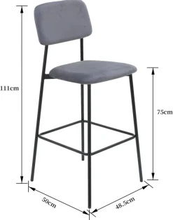 Barhocker MIKA grau Samt B/H/T: ca. 48,5x111x50 cm