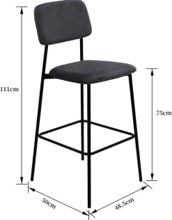 Barhocker MIKA schwarz Samt B/H/T: ca. 48,5x111x50 cm