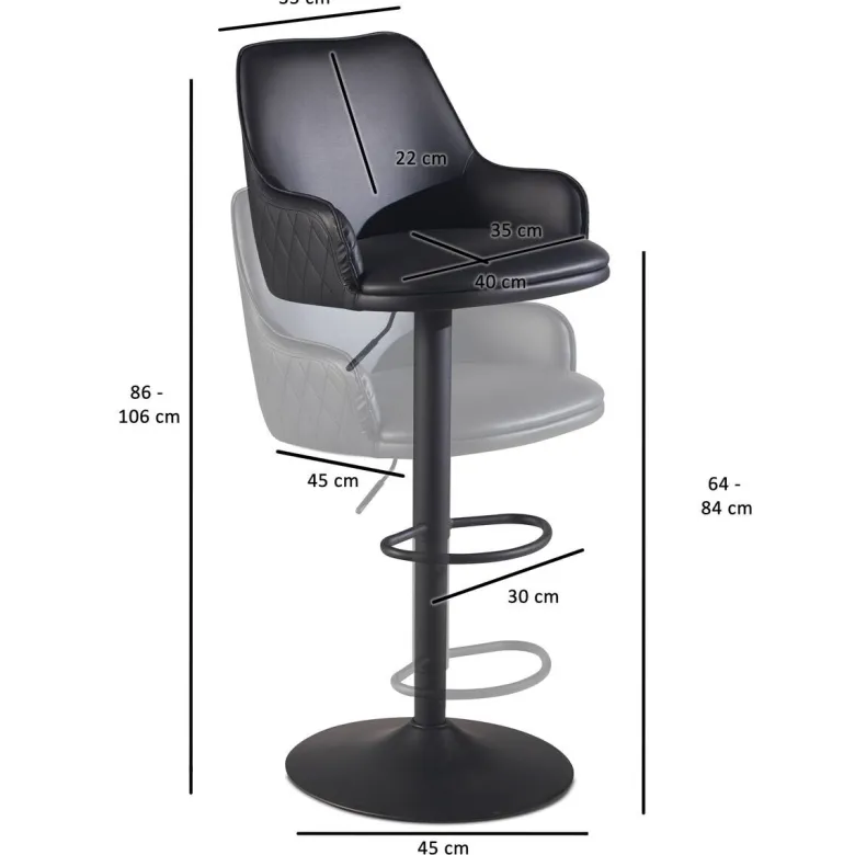 Barhocker schwarz Kunstleder B/H/T: ca. 45x106x45 cm