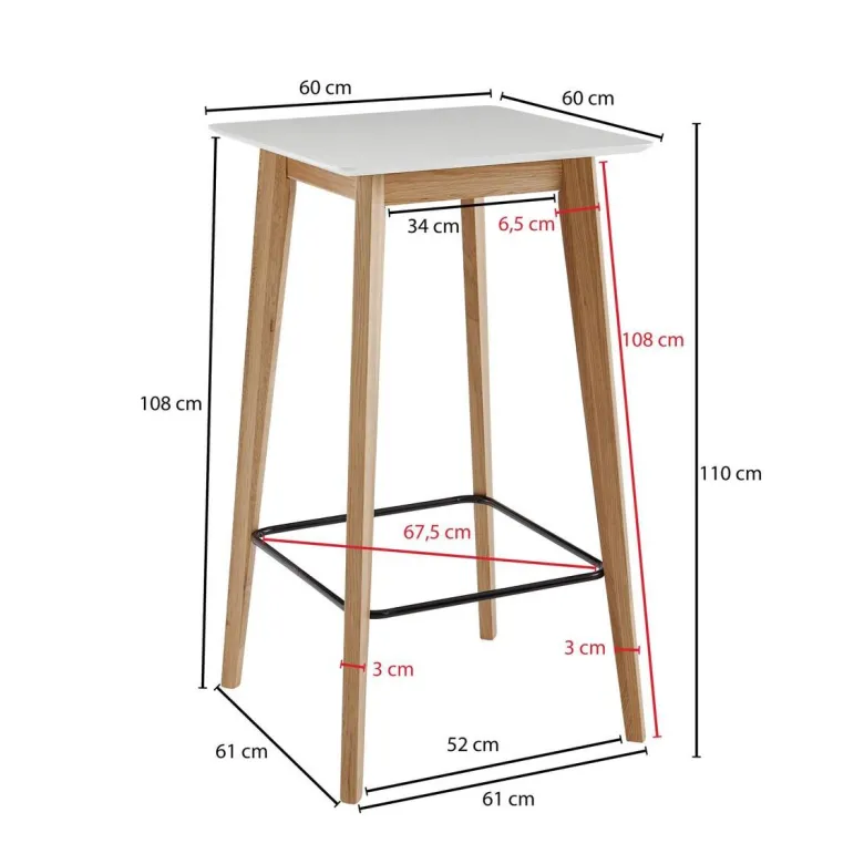Bartisch weiß natur MDF B/H/T: ca. 60x110x60 cm